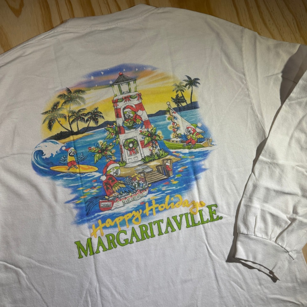 Margaritaville Mens White Happy Holidays New Orleans Long Sleeve T-Shirt Large